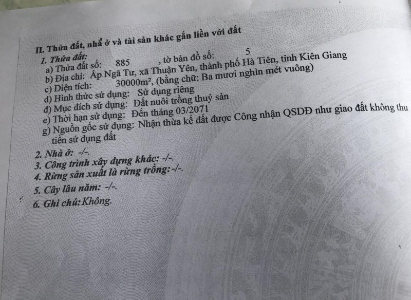 Chính Chủ Cần Bán 2 Lô Đất Tại Ấp ngã Tư, xã Thuận Yên, tp Hà Tiên, Kiên Giang