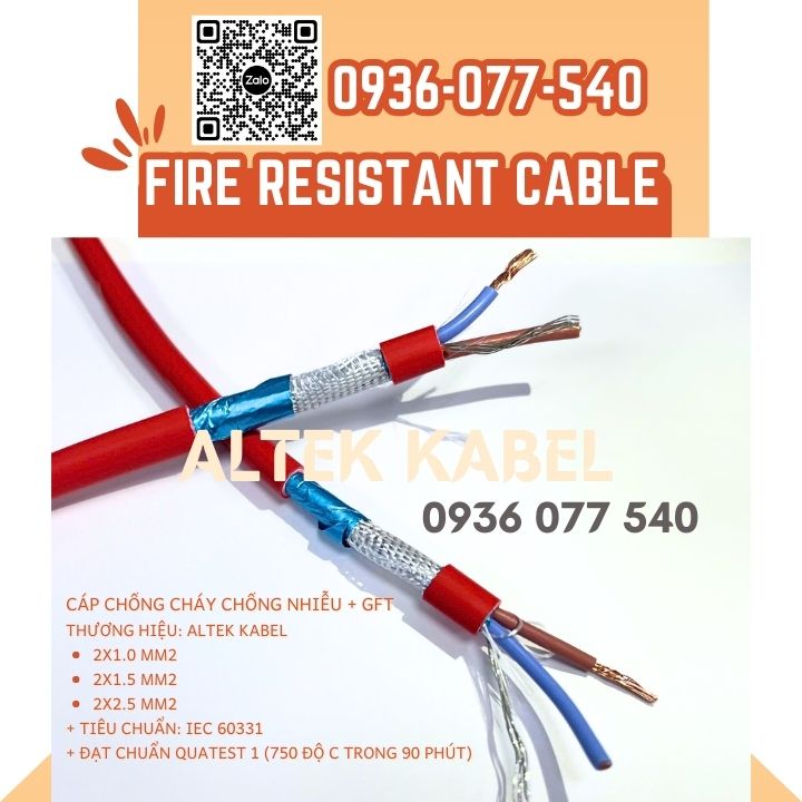 Cáp chống cháy chống nhiễu 2 x 1.0 Gft - chống cháy Altek Kabel - quatest 1