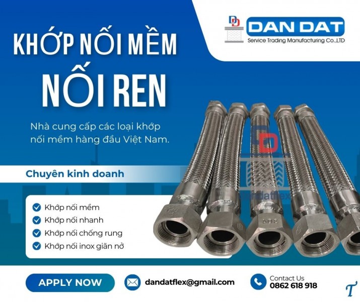 Khớp nối mềm nối ren, khớp nối inox chịu nhiệt, khớp nối mềm inox 316L