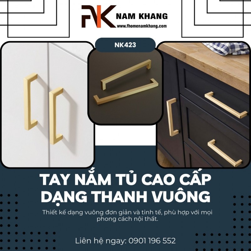 Tay nắm tủ cao cấp dạng thanh vuông NK423 | Zalo 0901 196 552