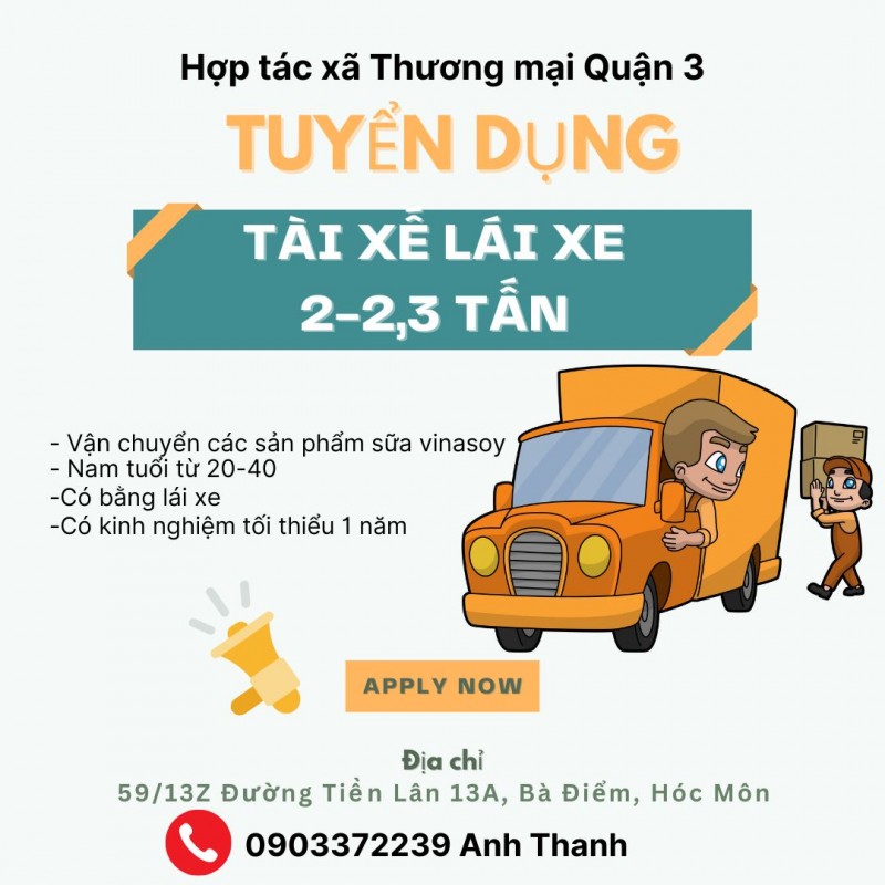 Tuyển tài xế lái xe 2-2,3 Tấn 