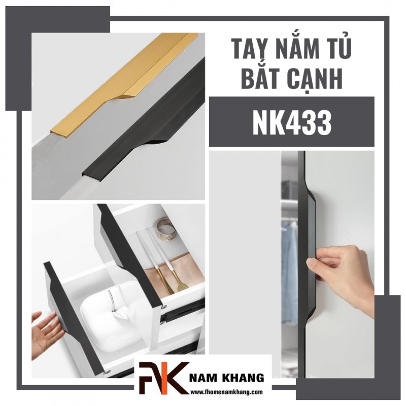 Tay nắm tủ dạng thanh dài bắt cạnh NK433 | Zalo 0901 196 552