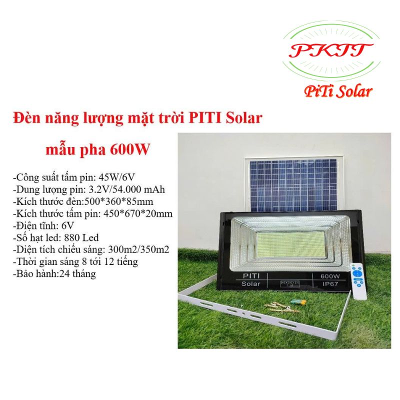 Đèn pha năng lượng mặt trời siêu sáng Piti Solar 600W