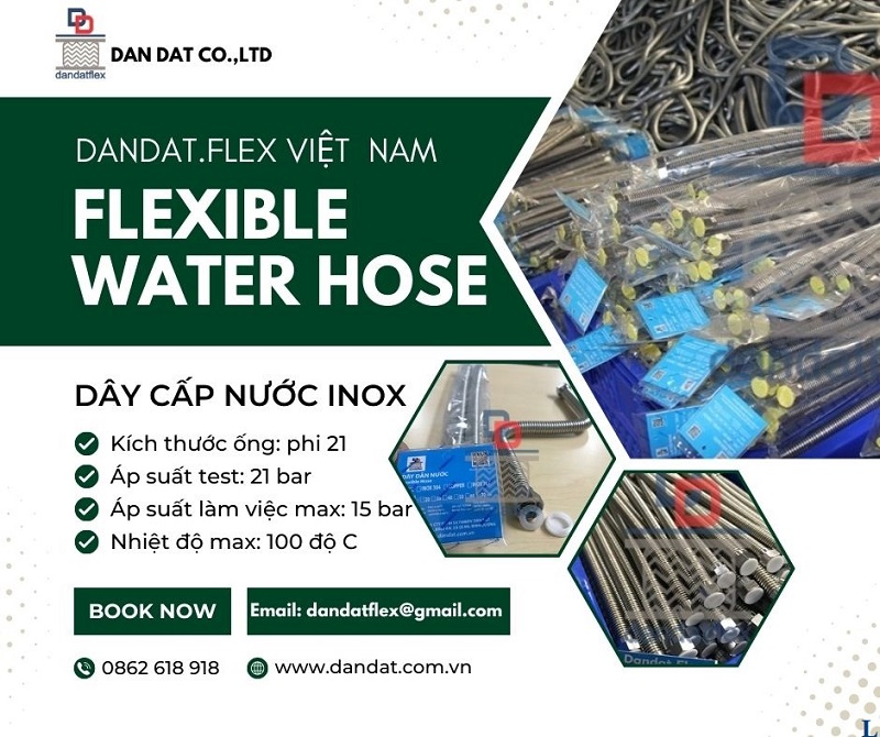 Dây cấp nước inox bình nóng lạnh, Dây dẫn nước mềm inox phi 21 sẵn hàng