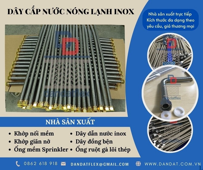 Dây cấp nước inox bình nóng lạnh, Dây dẫn nước mềm inox phi 21 sẵn hàng