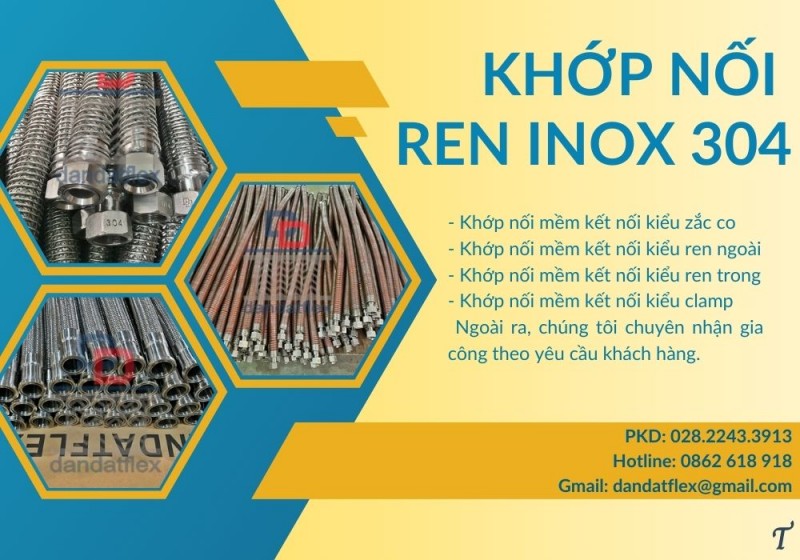 Khớp nối inox chống rung, khớp nối mềm máy phát, khớp nối mềm rắc co ren