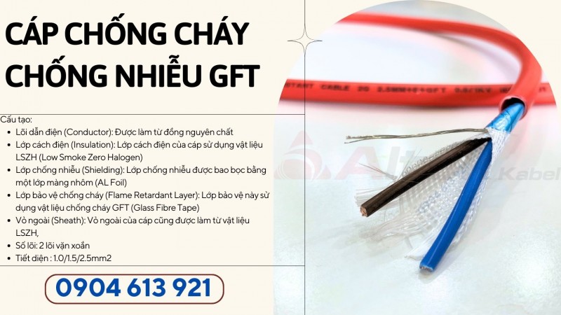 Cáp tín hiệu chống cháy chống nhiễu SCC 2x1.5mm2 / Fr Cable Glass Fiber Tape 