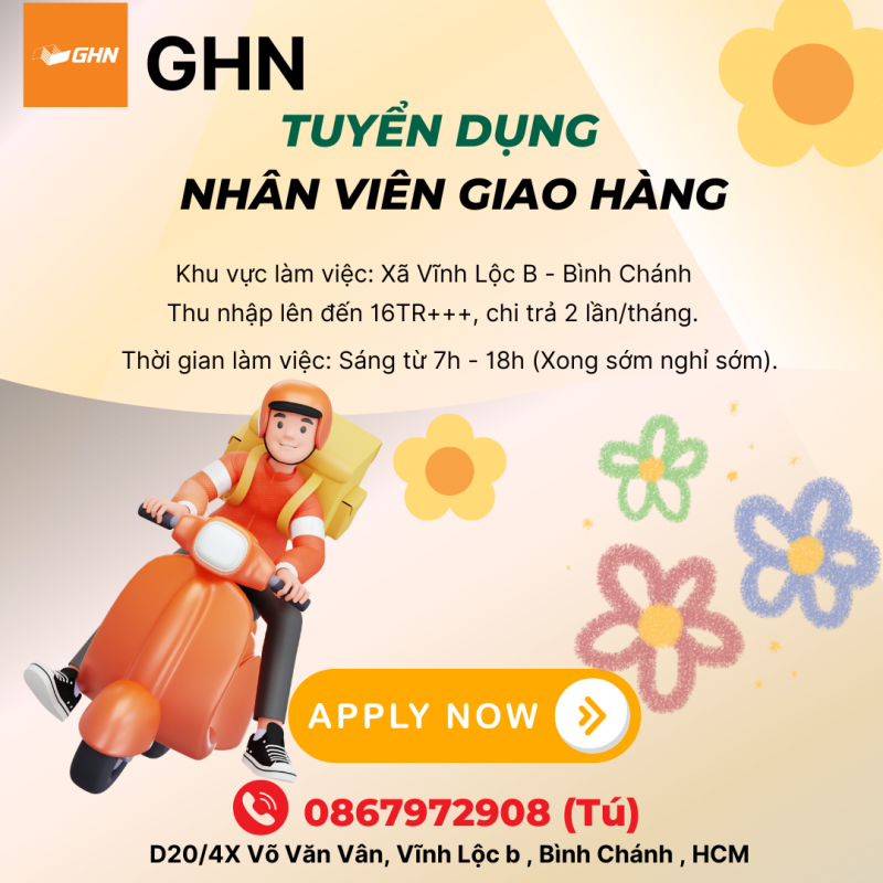  NHÂN VIÊN GIAO HÀNG THU NHẬP TỪ 15.000.000Đ/THÁNG ++