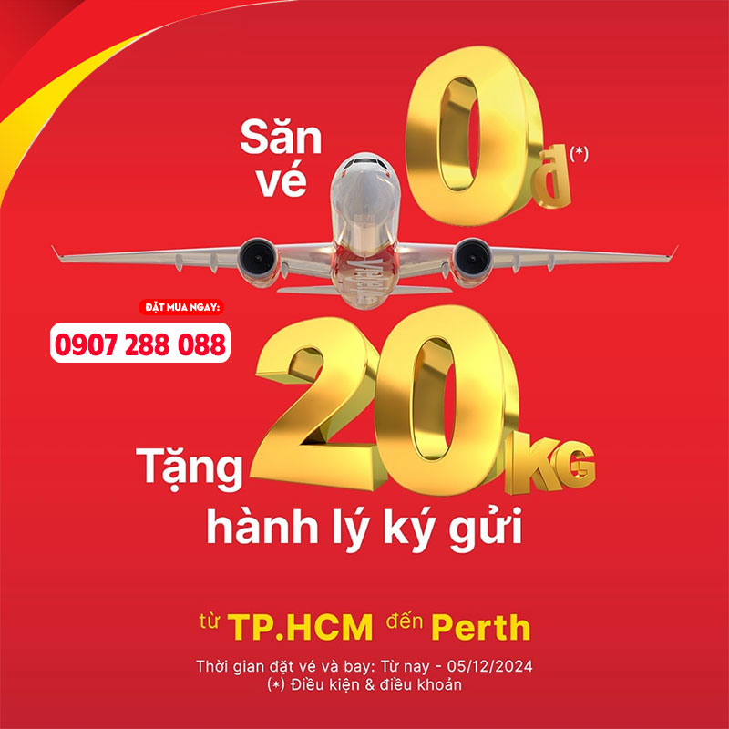 Tăng tần suất đi Perth và chào giá 0Đ cùng hãng Vietjet Air 