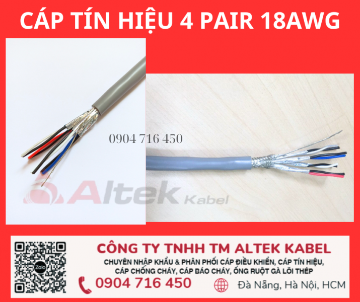 Cáp tín hiệu âm thanh 18awg 4 pair Altek Kabel 