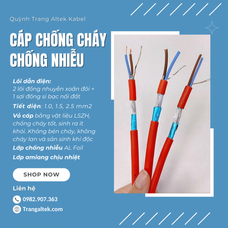 Cáp Chống Cháy chống nhiễu GFT Altek Kabel: an toàn trong nhiệt độ cao - Tiết diện: 1.0, 1.5, 2.5mm2