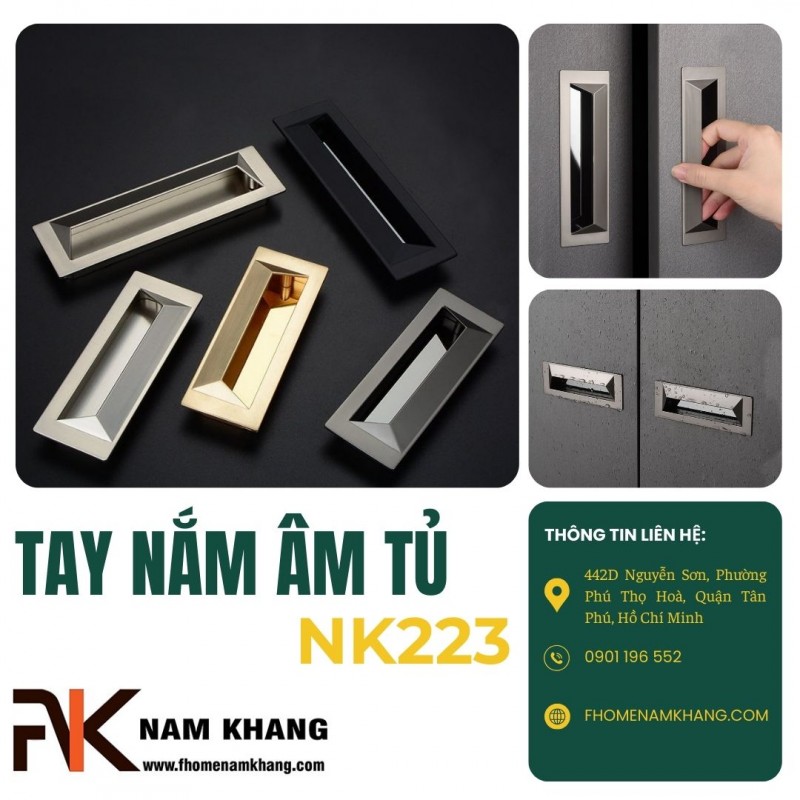 Tay nắm âm tủ cao cấp dạng trơn hiện đại NK223 | Zalo 0901 196 552