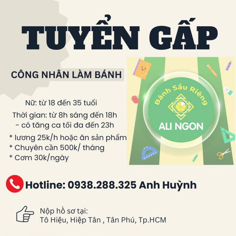 Tuyển công nhân làm bánh