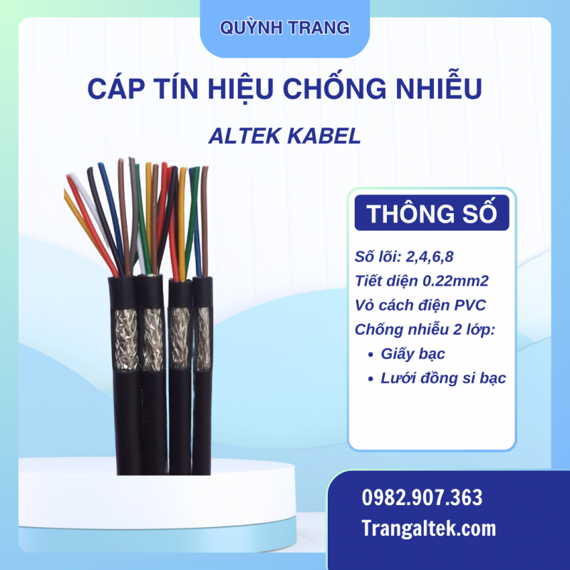 Cáp truyền tín hiệu có lưới chống nhiễu Altek  Quy cách: 2-4-6-8 lõi x 0.22mm² Lõi đồng 100% xi mạ c