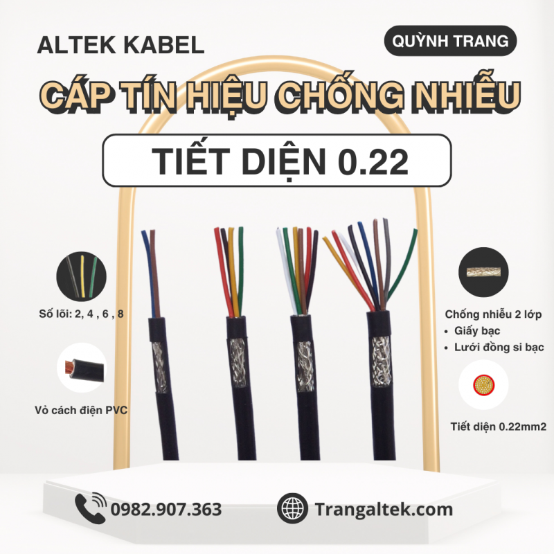 Cáp truyền tín hiệu có lưới chống nhiễu Altek  Quy cách: 2-4-6-8 lõi x 0.22mm² Lõi đồng 100% xi mạ c