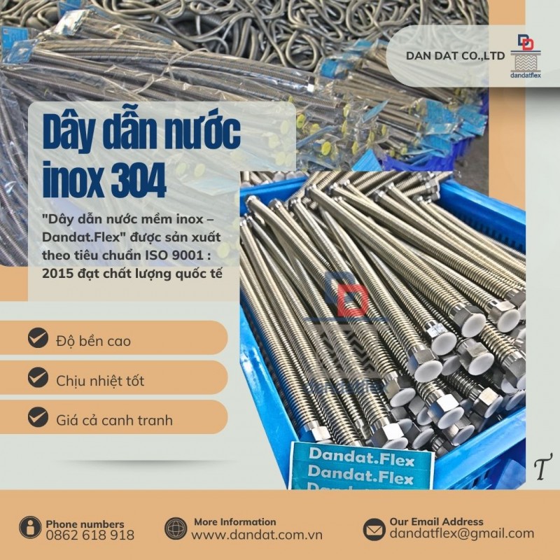 Dây dẫn nước nóng lạnh, dây inox cấp nước ren trong, dây cấp nước vòi sen và bình nóng lạnh