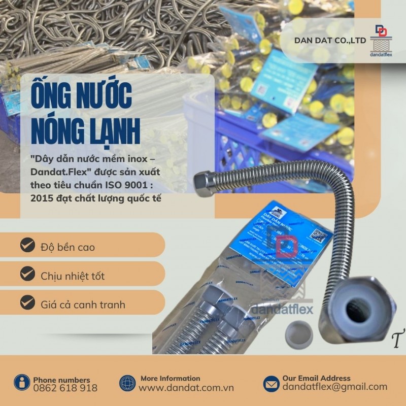 Dây dẫn nước nóng lạnh, dây inox cấp nước ren trong, dây cấp nước vòi sen và bình nóng lạnh