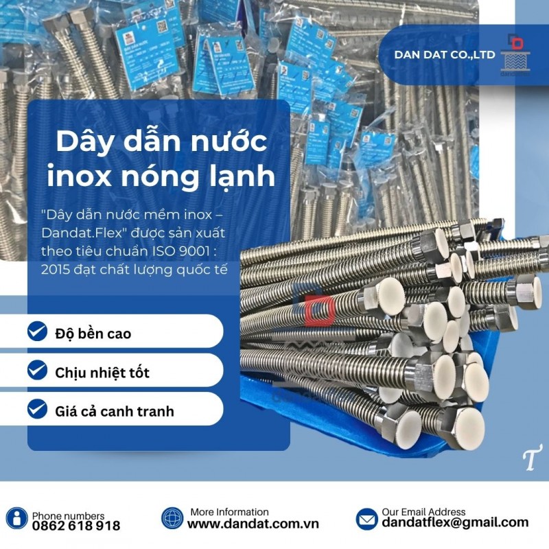 Dây dẫn nước nóng lạnh, dây inox cấp nước ren trong, dây cấp nước vòi sen và bình nóng lạnh