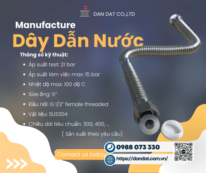 Dây Dẫn Nước Mềm Inox, Dây dẫn nước bình nóng lạnh, dây dẫn nước inox 304 