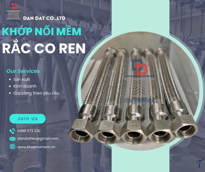 Khớp nối kim loại nối ren, khớp nối chống rung máy bơm, khớp nối inox chịu nhiệt