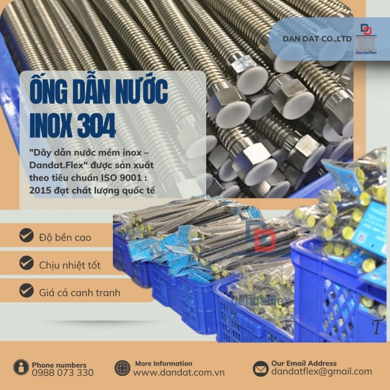 Ống inox dẫn nước, dây dẫn nước nóng lạnh, ống nối mềm inox chịu nhiệt