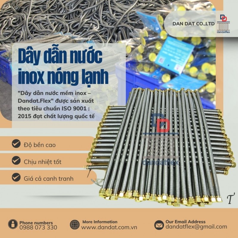 Ống inox dẫn nước, dây dẫn nước nóng lạnh, ống nối mềm inox chịu nhiệt