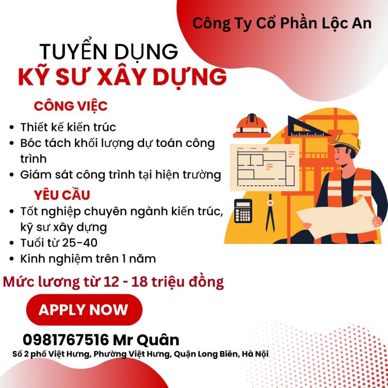 Tuyển Kỹ Sư Xây Dựng 