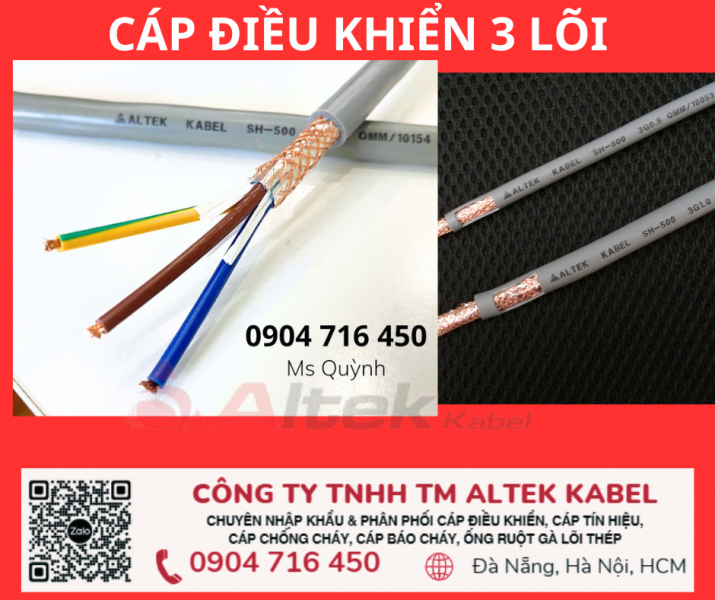 Cáp điều khiển cvv 3x0.5, 3x1.0 shield Altek Kabel