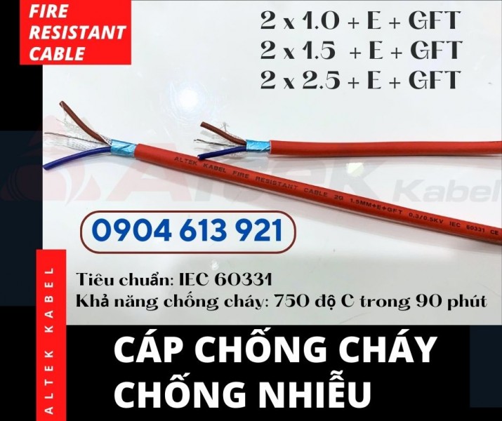 Cáp báo cháy chống cháy chống nhiễu 2x1.0/2x1.5/2x2.5 Đà Nẵng, Hà Nội, HCM 