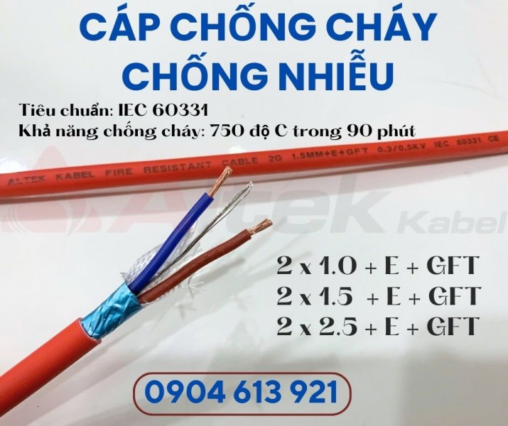 Cáp báo cháy chống cháy chống nhiễu 2x1.0/2x1.5/2x2.5 Đà Nẵng, Hà Nội, HCM 