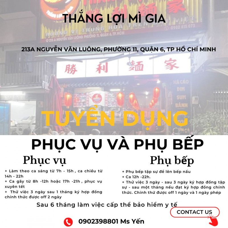 Cần tuyển Phục vụ và phụ bếp 