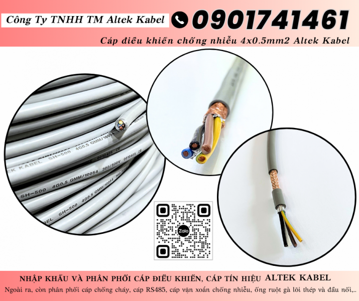 Cáp điều khiển có lưới chống nhiễu 4x0.5 Long An, Cần Thơ, Đồng Tháp