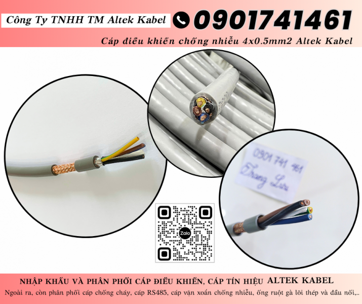 Cáp điều khiển có lưới chống nhiễu 4x0.5 Long An, Cần Thơ, Đồng Tháp