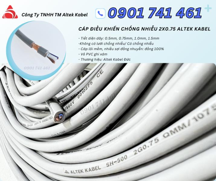 Cáp điều khiển 2x0.75 Quảng Ngãi, Bình Định, Phú Yên, Khánh Hòa