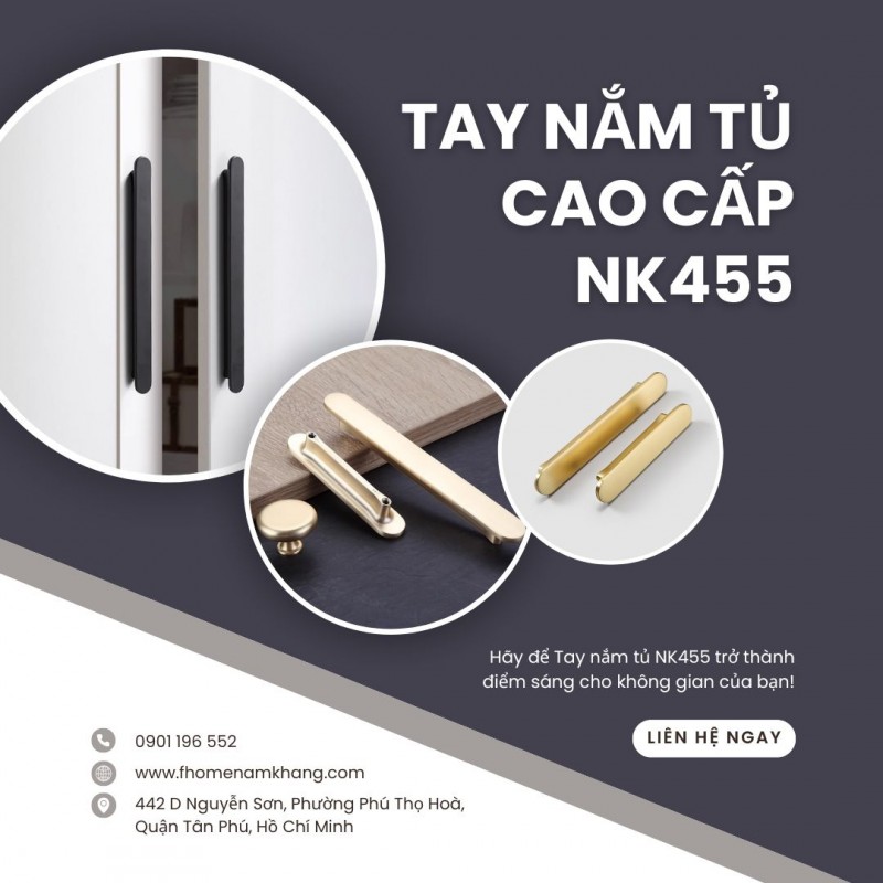 Tay nắm tủ cao cấp dạng thanh dẹp trơn NK455 | Zalo 0901 196 552