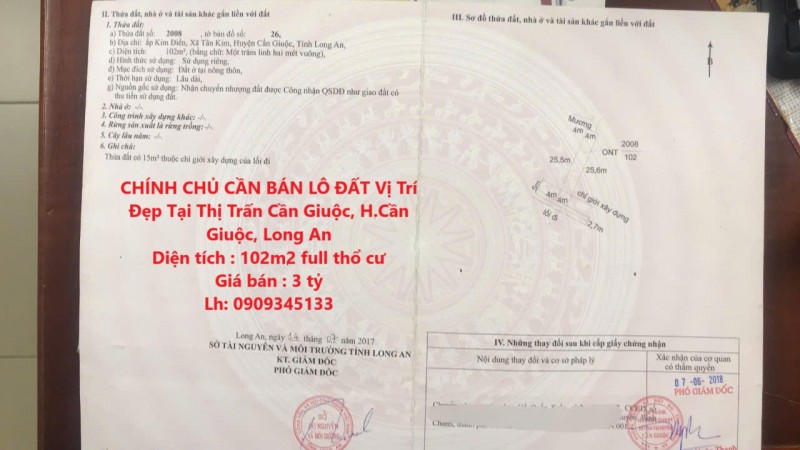 CHÍNH CHỦ CẦN BÁN LÔ ĐẤT Vị Trí Đẹp Tại Thị Trấn Cần Giuộc, H.Cần Giuộc, Long An