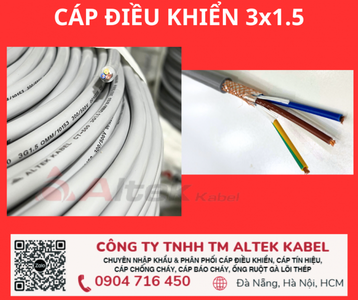 Cáp 3x0.5, 3x1.5 Altek Đà Nẵng, Hà Nội, Sài Gòn