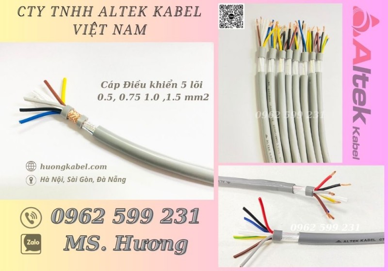 Cáp 5 lõi, Cáp điều khiển, Cáp tín hiệu Altek kabel 300/500v