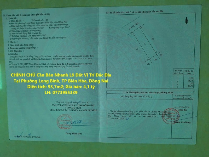 CHÍNH CHỦ Cần Bán Nhanh Lô Đất Vị Trí Đắc Địa Tại Phường Long Bình, TP Biên Hòa, Đồng Nai