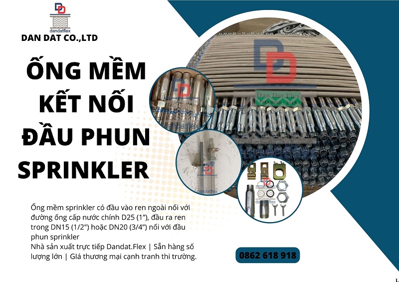 Khớp nối mềm inox nối đầu phun Sprinkler, Ống mềm Sprinkler D20