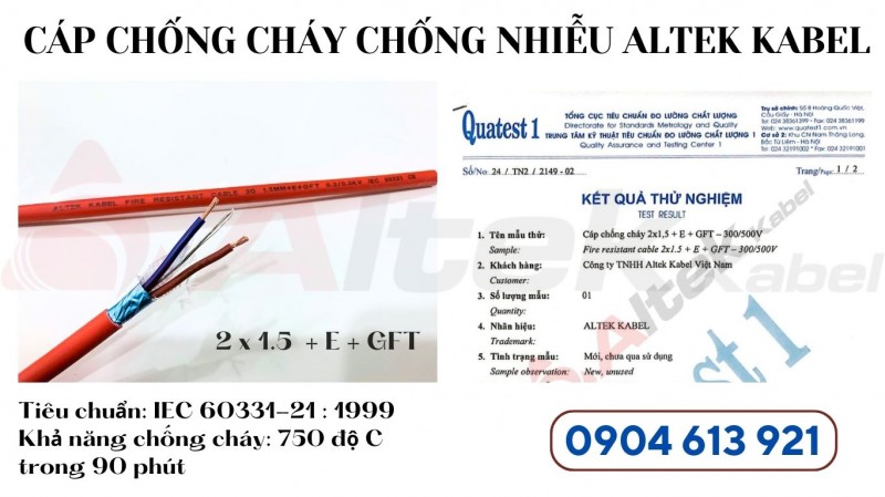 Cáp chống cháy chống nhiễu 2x1.5mm hãng Altek Kabel đạt tiêu chuẩn IEC60331 