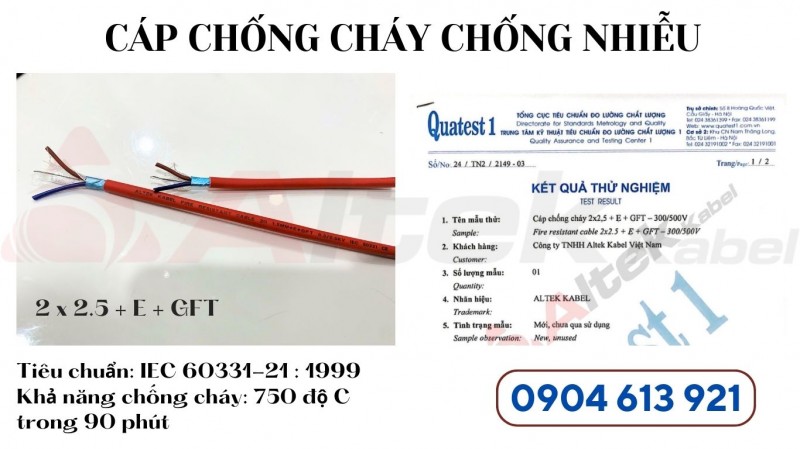 Cáp chống cháy chống nhiễu 2x1.5mm hãng Altek Kabel đạt tiêu chuẩn IEC60331 