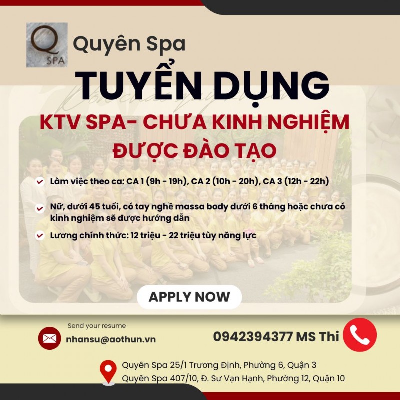 QSPA CẦN TUYỂN KTV- chưa kinh nghiệm được đào tạo 