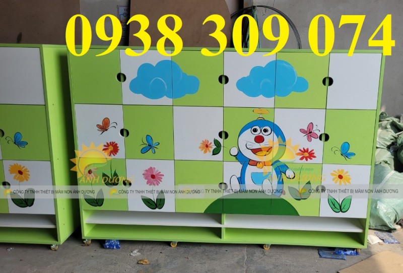 Tủ đựng cặp hình doraemon, tủ đựng đồ dùng cá nhân mầm non