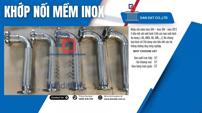 Khớp nối mềm nối bích, khớp chống rung, khớp nối mềm inox 304 mặt bích