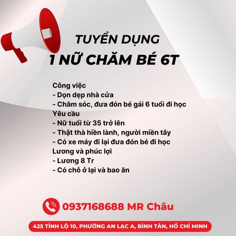 Cần tuyển 1 Nữ chăm bé học lớp 1