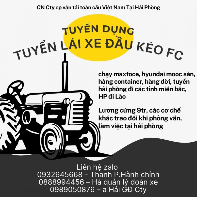 Tuyển lái xe đầu kéo FC 