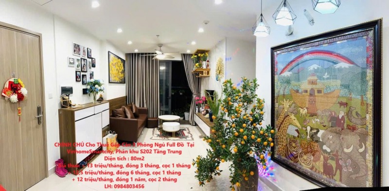 CHÍNH CHỦ Cho Thuê Gấp Căn 3 Phòng Ngủ Full Đồ  Tại VinhomeSmartcity, Phân khu S202 Tầng Trung