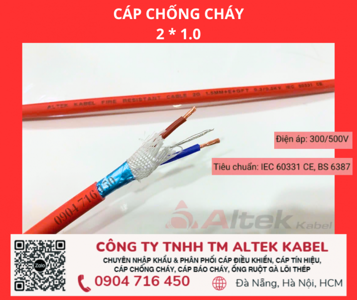 Cáp báo cháy chống cháy Altek Kabel 2 x 1.0 MM2 FR