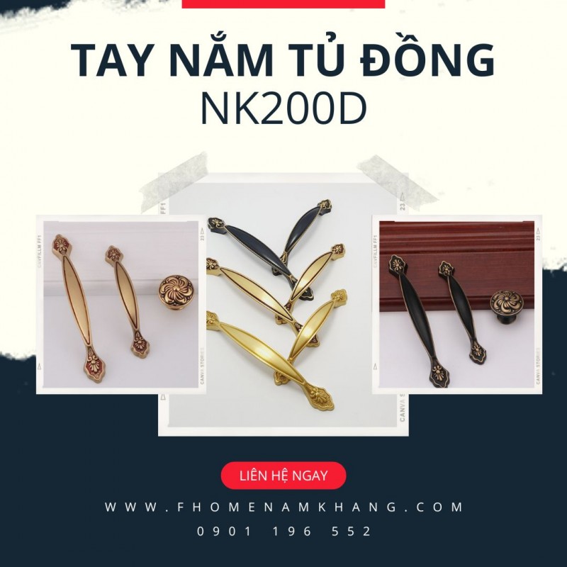 Tay nắm tủ đồng cổ điển NK200D | Zalo 0901 196 552